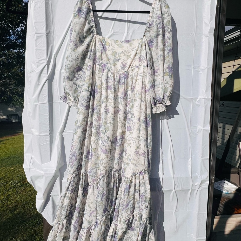 Storia White Ruffled Tiered Sundress with Bishop Sleeves